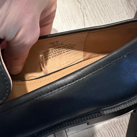 H&M Black Leather Slip-On Loafers with Gold Accent - Picture 7 of 8